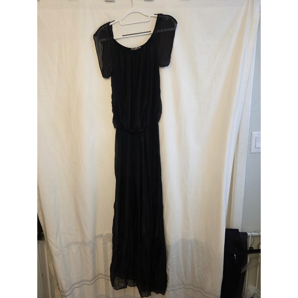 Made In Italy Jumpsuit‎ Womens Small Black Chiffon Short Sleeve Elastic Waist